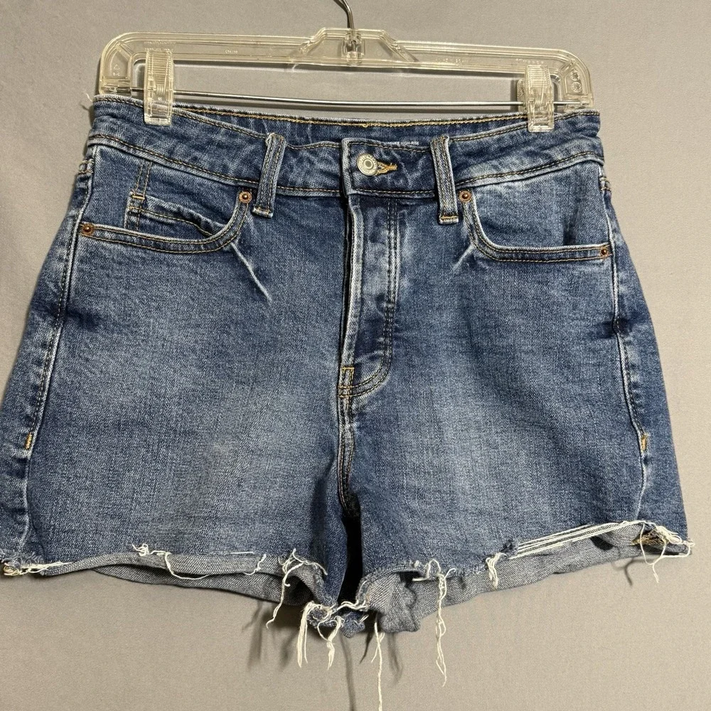 Old Navy Sky Hi A Line Jean Shorts Sz 6 Raw Hem Button Fly 2 Pair Lot Denim Blue - Picture 6 of 15